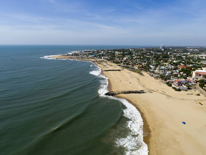 Aerial Shot of East Coast Road Seashore Chennai