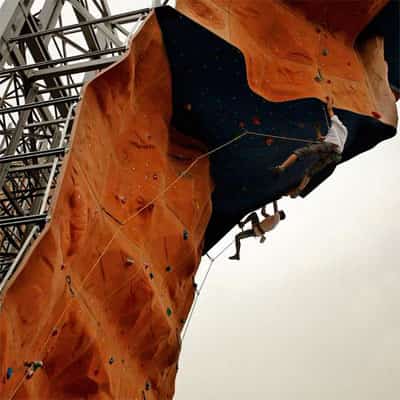 A visitor trying his hand at the artificial mountain