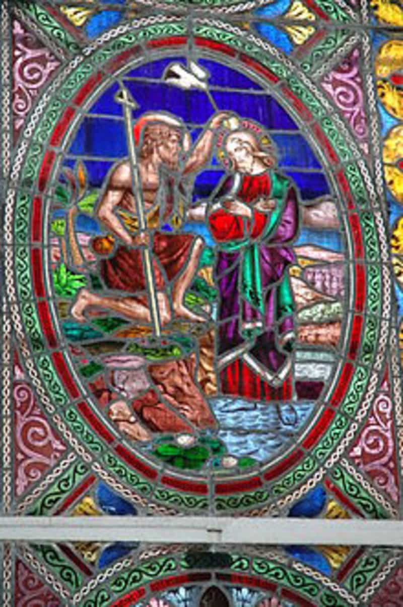 Stained Glass at the Church depicting the Baptism of Christ