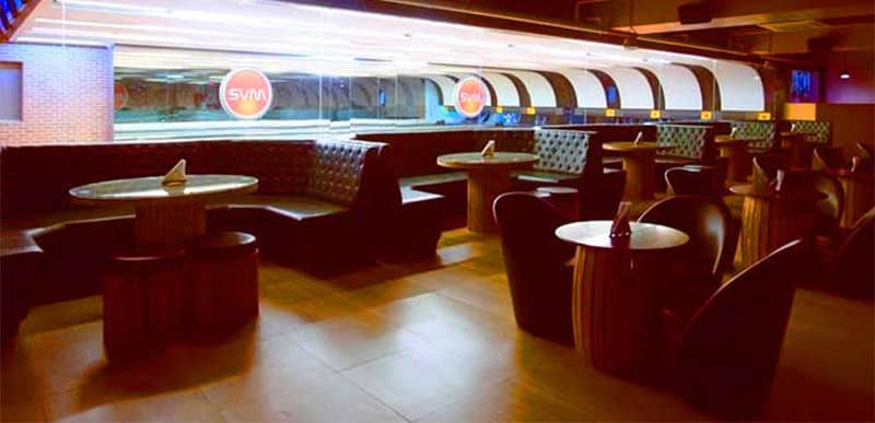 The sports bar interior next to the bowling lane