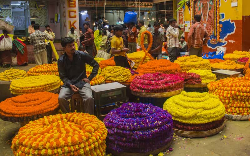 A famous flower market in Bangalore