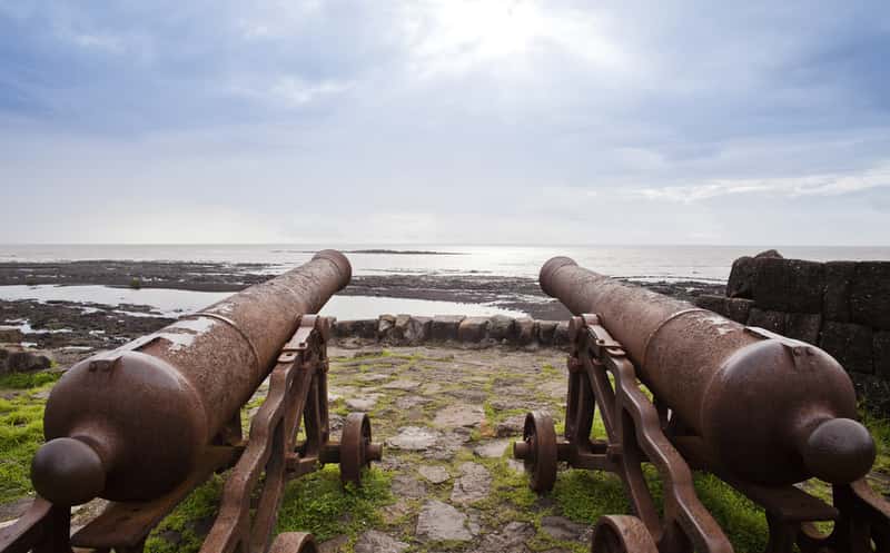 Cannons on the beach at Alibaug