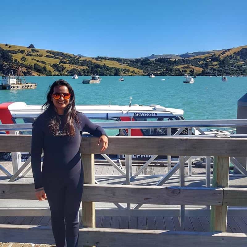 Rutavi getting prepped to swim with dolphins in New Zealand