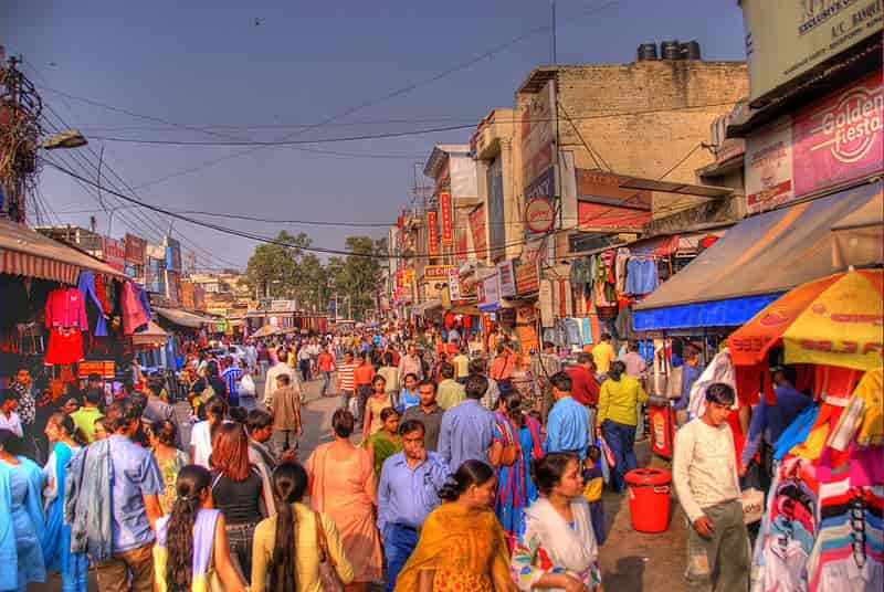The busy market lane of Lajpat Nagar 