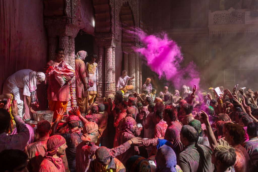 Holi celebration at Banke Bihari Temple, Vrindavan, UP