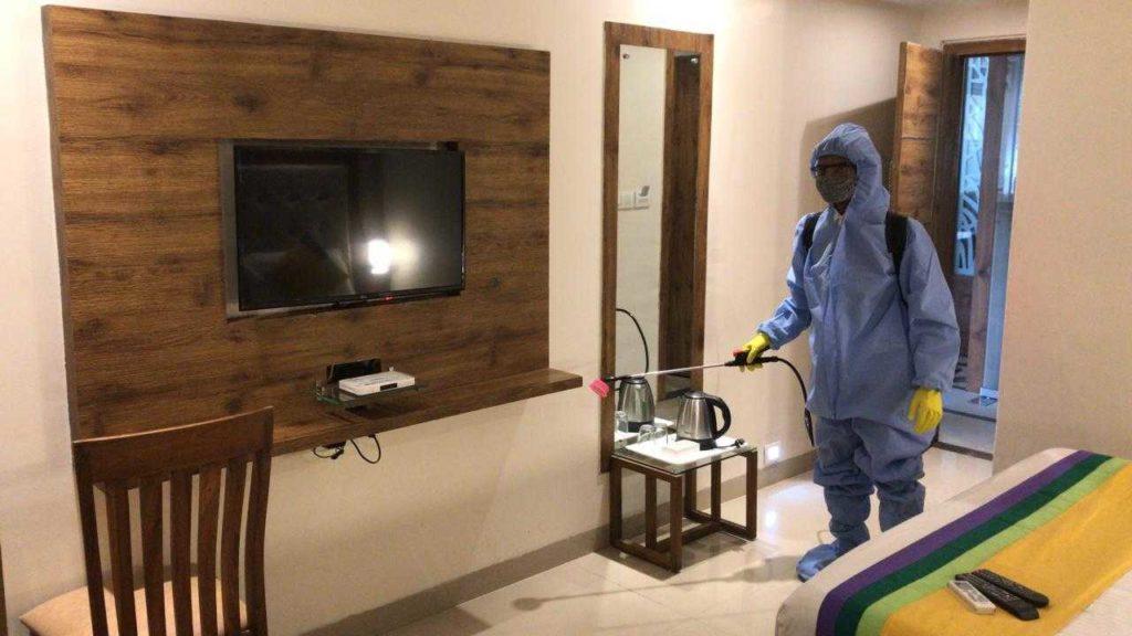 Hotel rooms being sanitized in Treebo Hotels