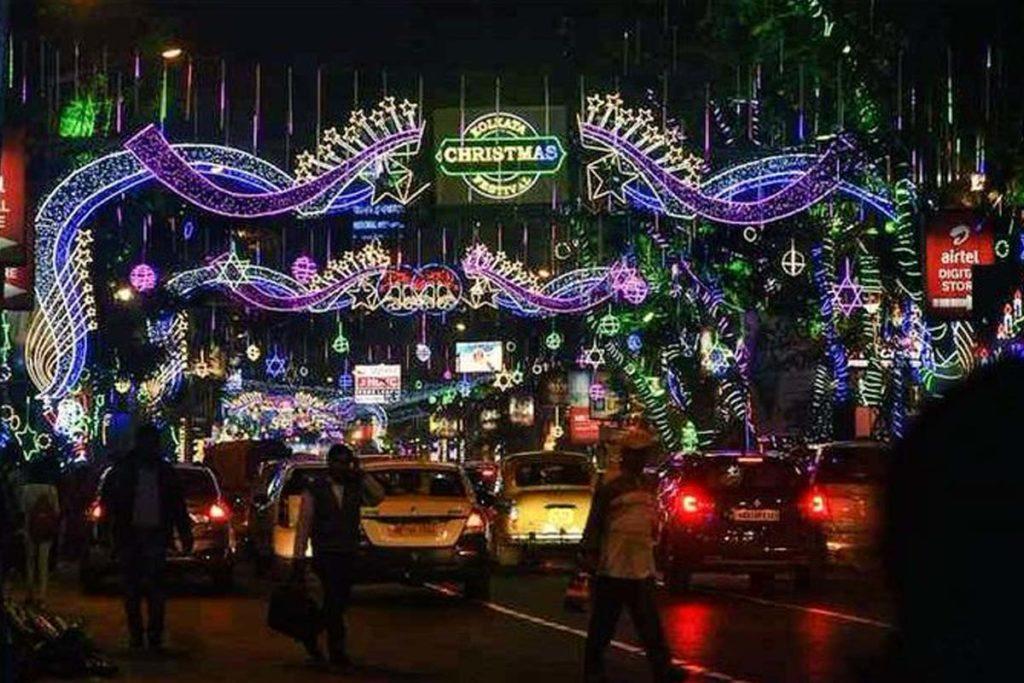 Park Street in Kolkata decorated during Christmas - Christmas in Kolkata