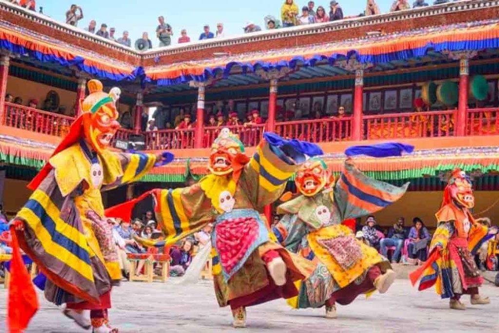 The priests, known as Lamas, dress up in colorful costumes and do a celebratory dance. 