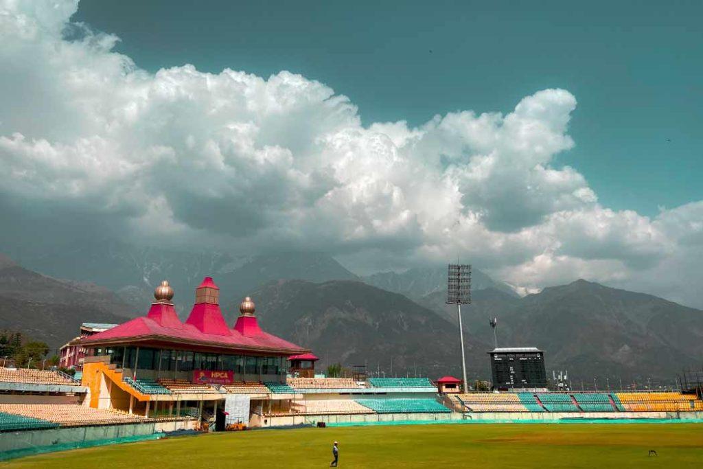 The breathtaking scenery at Dharamshala Cricket Stadium, a.k.a. HPCA Stadium. 