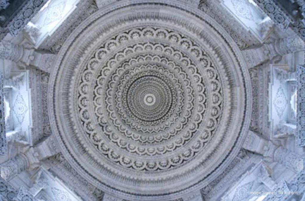 The temple is built using Rajasthani sandstones and Italian Carrara marble.