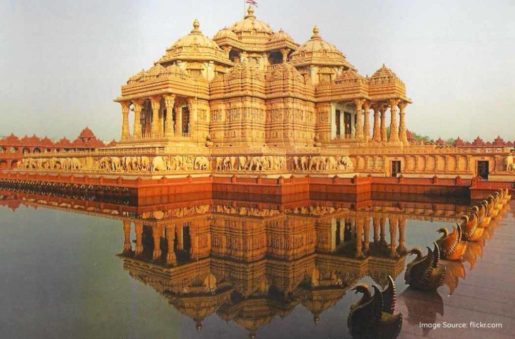 The Narayan Sarovar in Akshardham Temple Delhi complex comprises water from 151 lakes in India.