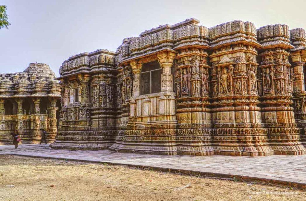 Beautiful carvings on Modhera Sun Temple, one of the stunning places to visit in Gujarat