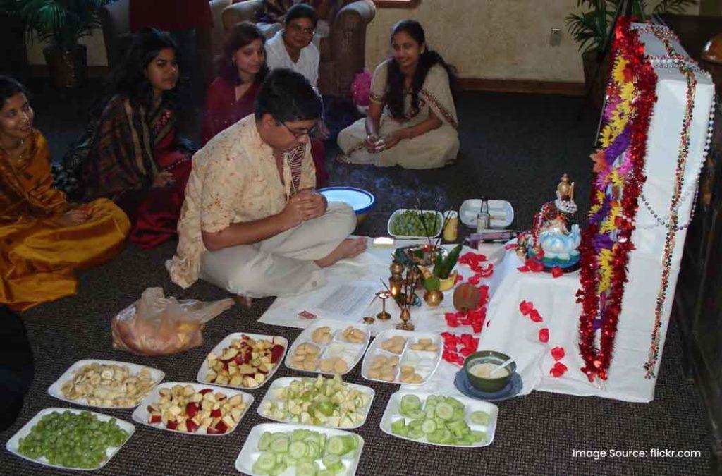 Devotees perform Saraswati Puja on Vasant Panchami.