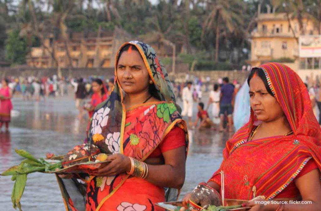 Women perform special rituals on Chhath Puja.