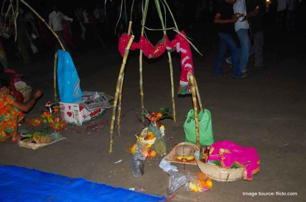 Devotees perform special 4-day Chhath Puja rituals.